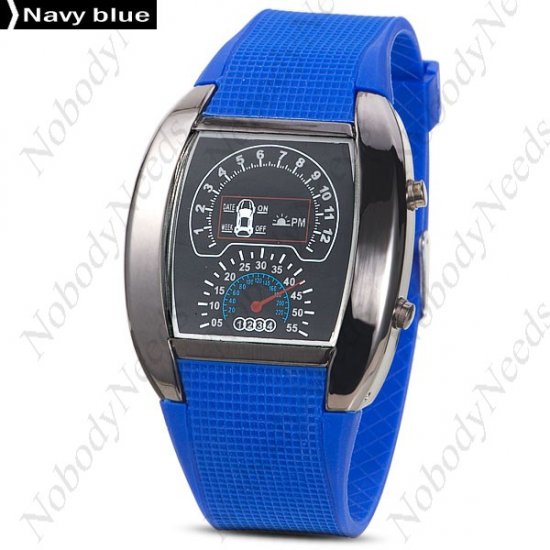 LED Digital Watch Wristwatch Auto Design blau - zum Schließen ins Bild klicken