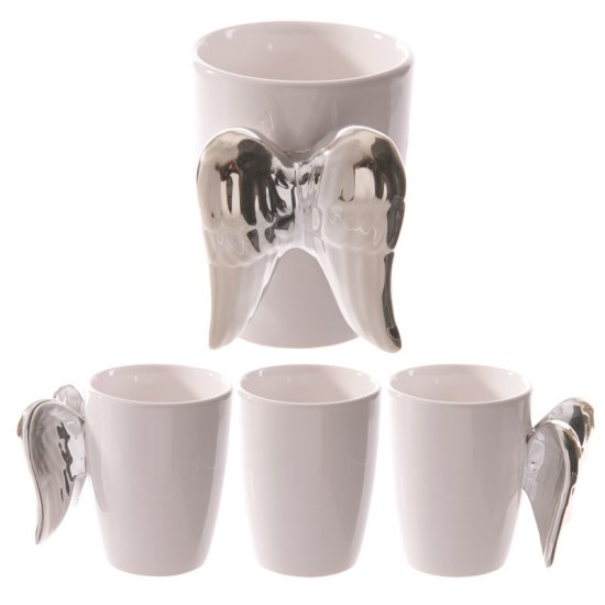 Silberne Engel Flügel Keramik Tasse - zum Schließen ins Bild klicken